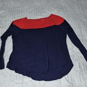 Athleta Red and Navy Long Sleeve Blouse